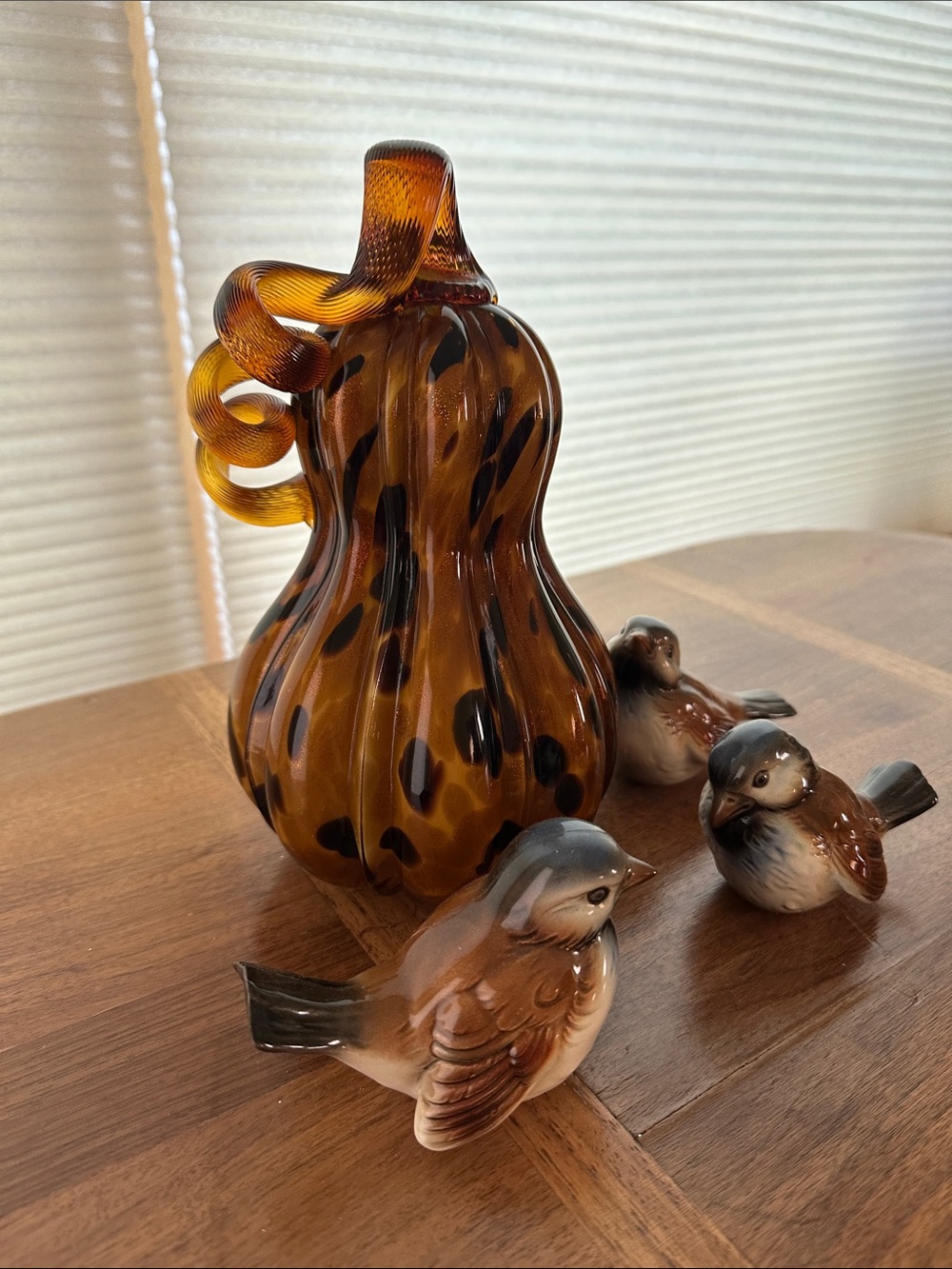 Handblown Amber Glass Pumpkin Sculpture - Decorative Home Art